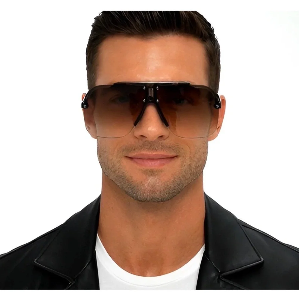 Men Sunglasses Square Frameless Retro Brown Lens Classy Luxury Sporty Shades New